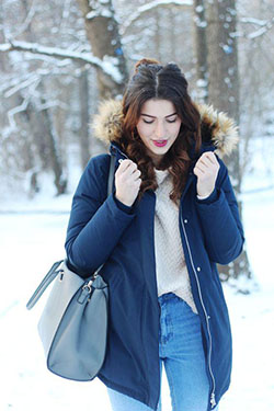 Bomboogie navy blue parka winter jacket coat fake fur navy blue mango sweater pink mom jeans.: Wool Coat,  Winter Coat  