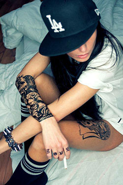 Swag Snapback with a Ponytail: Sleeve tattoo,  Snapback Hair,  Tattoo Ideas,  Body art  