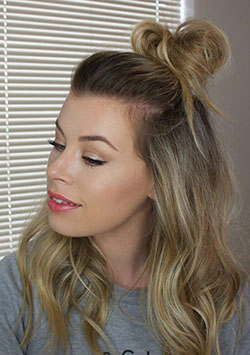 This gorgeous half up messy bun is purely meant for oval facial structure or a rather chubby one.: Bob cut,  Long hair,  Short hair,  Hairstyle For Teens  