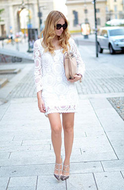 3/4 sleeve mini frock in white crochet looks gorgeous...: Long Sleeve,  Crochet Dress  