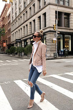 Nude jacket, white shirt, & blue ripped jeans!: Lifestyle,  Ripped Jeans,  Boxy Jacket,  White Shirt  