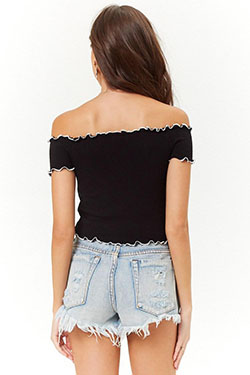 Lettuce-Edge Off-the-Shoulder Crop Top: 