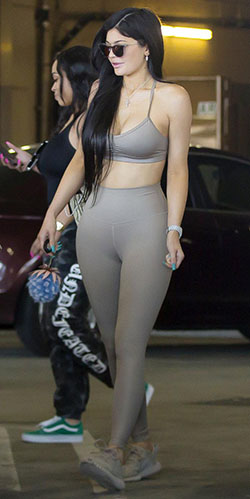 Jenner went sporty for a trip to the mall in gray leggings...: 