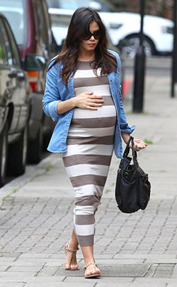 Big Stripe Bodycon with Denim Blazer: Denim Shirt  