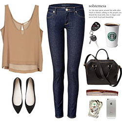 Go chic with a loose cami, skinny jeans and pointed shoes.: 