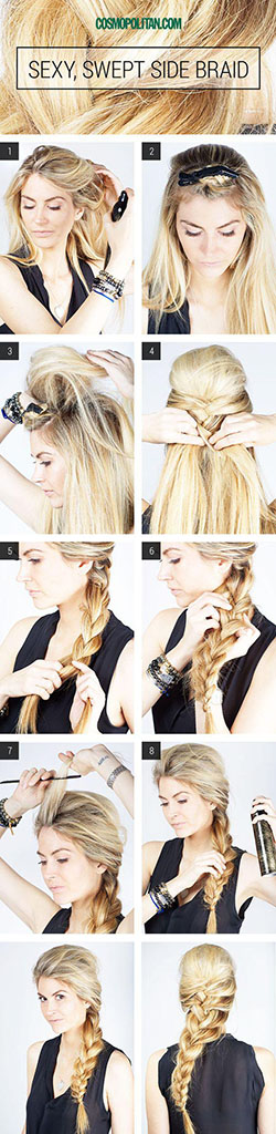 This side braid is a pretty standard three-strand braid, but the added volume makes it look sexier.: 