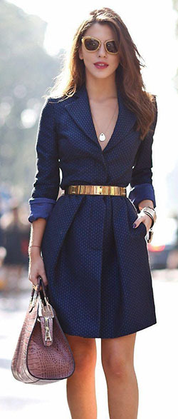 Navy Dress with Metal Belt: 