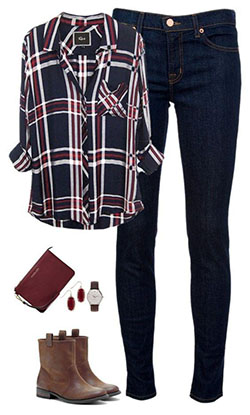 Flannel shirts are a classic for school outfits. Pair a traditional flannel like the one above with jeans and short boots.: 