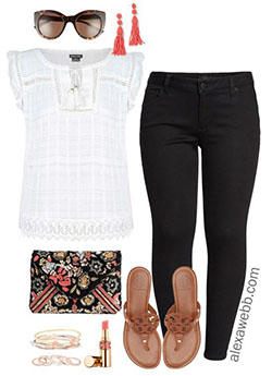 Plus Size Black Jeans Summer Outfit For Work: 