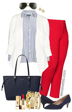 Plus Size Red Pants Work Outfit: 