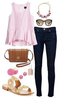 A fashion look from April 2015 featuring silk tank tops, blue skinny jeans and Jack Rogers. Browse and shop related looks.: 