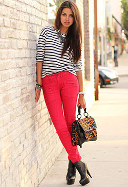 Stripe Outfit Idea with Red Jeans: Outfit Ideas,  red trousers  