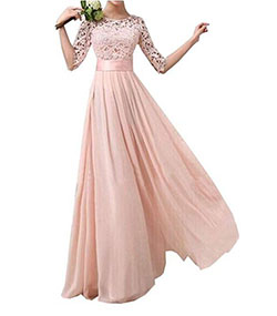 Kalin L Women Crochet Half Sleeve Lace Top Chiffon Wedding Bridesmaid Gown Prom Dress: Chiffon dresses  