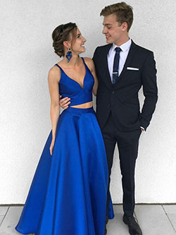 Two Piece Prom Dresses Spaghetti Straps Floor-length Simple Long Prom Dress: evening dress  