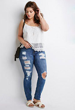 White top - distressed denim jeans and slip on footbed sandals: Denim Outfits,  White Top  