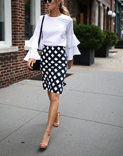 STATEMENT BLOUSE + PENCIL SKIRT: Twirl Skirt,  White Blouse  