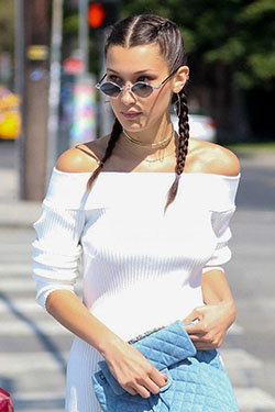 French braids or pigtail braids, inspired by Bella Hadid.: 