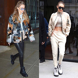 This is so amazing! Which outfit is your fave?: Gigi Hadid,  Flight jacket,  Celebrity Fashion  