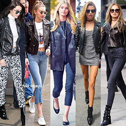Celebrity Inspired Outfit ideas : Models wearing different black leather jackets!: winter outfits,  Leather jacket,  Celebrity Fashion  