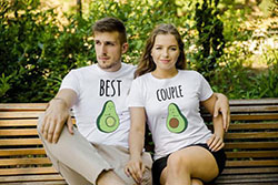 A cute pair of Matching outfit for couples with Avocado printed on them! - Couples Avocado Matching Tees: 