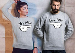 Matching outfits like this one makes the perfect declaration of your love - She's Mine - He's Mine Couples Sweaters: 