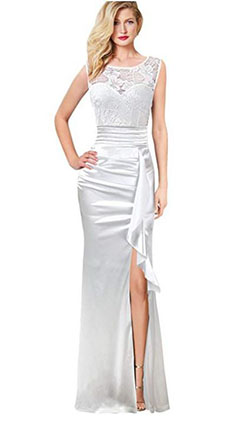 VFSHOW Womens Formal Ruched Ruffles Evening Prom Wedding Party Maxi Dress: Women Sleeveless Dress  
