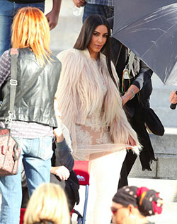 Kardashian was photographed on set of the upcoming Ocean’s 11 spinoff on Monday night, looking gorgeous in a fur coat, sheer Givenchy dress and hair slick for the gawds.: 