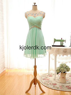 A-Linje Mynte Kort/Mini Chiffon Cocktailkjoler: Chiffon dresses  