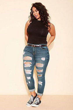 Plus Size Distressed Jeans: black girls jeans outfit  