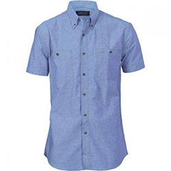 DNC WORKWEAR Cotton Chambray Twin Pocket Short Sleeve Shirt 4101: short sleeve shirt,  Blue shirt  