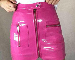 Hot pink pvc zipper skirt: Fur clothing  
