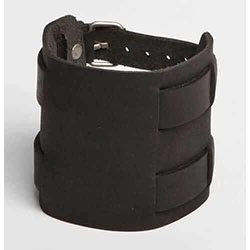 DOUBLE OVERPASS | Black or Brown Leather Wristband: black leather wristband,  stylish black leather wristband  
