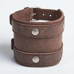 DOUBLE BANDIT | Brown or Mottled Brown Leather Wristband: brown leather wristband  