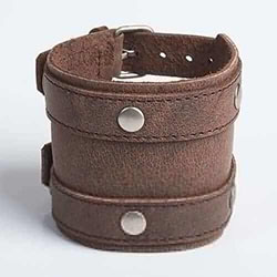 DOUBLE BANDIT | Brown or Mottled Brown Leather Wristband: 