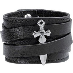 NEFARIOUS DAGGER: black leather wristband,  stylish black leather wristband  