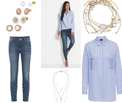 Jeans with pearls: 