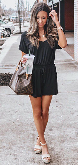 Little black dress, Spring Outfit Louis Vuitton, Romper suit: Casual Outfits,  Spaghetti strap  