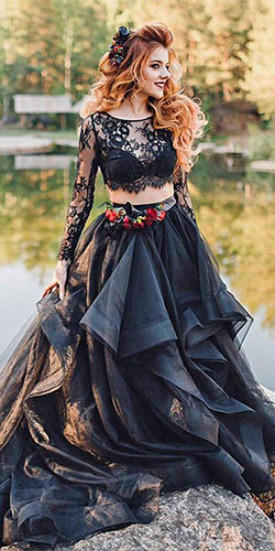 Wedding dress, Gothic fashion - dress, bride, gown, sleeve: Ball gown,  Gothic fashion,  Goth dress outfits,  Long Sleeve,  Evening gown,  Crochet Dress,  Long Dress  