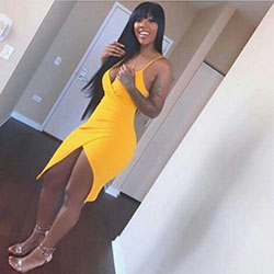 Brenda Smith Shows A Stylish Look Idea in Yellow Dress, Lace Wig On Black Girls: 
