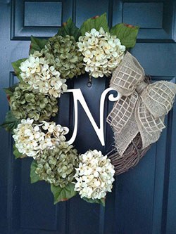 Ghirlanda con ortensie: Christmas Day,  Hessian fabric,  Door hanger,  Spring Wreaths,  Door Wreaths  