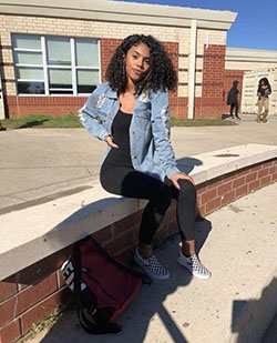 Her black girl magic really stands out in her laid-back school outfit, rocking a denim layer!: School Outfit,  Casual Outfits,  Fashion outfits  