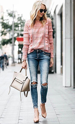 47 Modern Casual Outfit Ideas To Try Now: Denim Outfits,  Ripped Jeans,  Slim-Fit Pants,  Jeans Fashion  