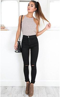 Black jeans outfit, Black Jeans Slim-fit pants, Ripped jeans Outfit: Capri pants,  Jeans For Girls,  Black Denim  
