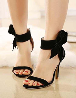 Black Round Toe Stiletto Bow Fashion High-Heeled Sandals: high heels,  High-Heeled Shoe,  Court shoe,  Stiletto heel,  High Heel Ideas,  Best Stilettos Ideas,  Peep-Toe Shoe,  Shoelace knot  