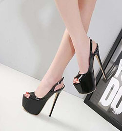 Black 7' High Heel Ankle Strap Patent Leather Sexy Shoes. Buckle Women Fashion Peep Toe Platform High Heels Shoes: High-Heeled Shoe,  Stiletto heel,  High Heel Ideas,  Best Stilettos Ideas,  Peep-Toe Shoe  