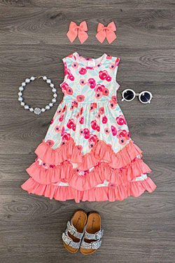 Cassidie Ruffle Dress - CORAL/MINT FLORAL: 