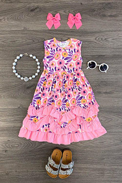 Cassidie Ruffle Dress - PINK/PURPLE FLORAL: 