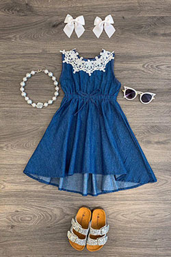 Denim Lace Hi-Low Dress: 