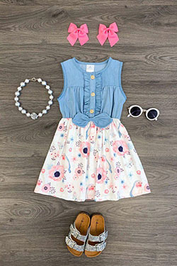 Denim Watercolor Floral Dress: 