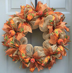 Thanksgiving mesh wreath: Christmas Day,  Hessian fabric,  Deco mesh,  Fall Wreaths  